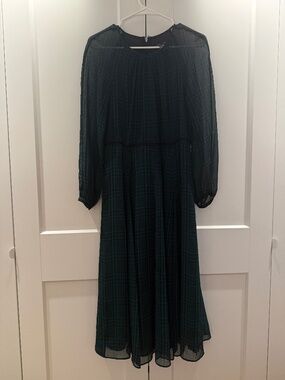 Tommy Hillfiger Flowy Black and Green Plaid Dress
